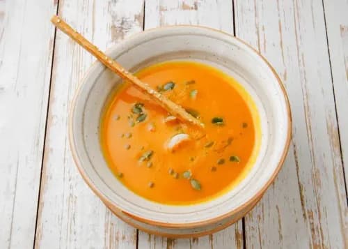 Pumpkin soup with shrimp